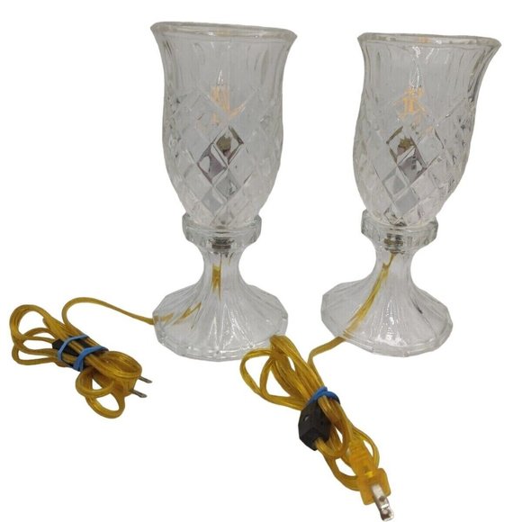 Lamps Gold Cord Clear Beveled Diamond Cut Glass Vintage Ting Shen Table Bedside - Picture 3 of 10